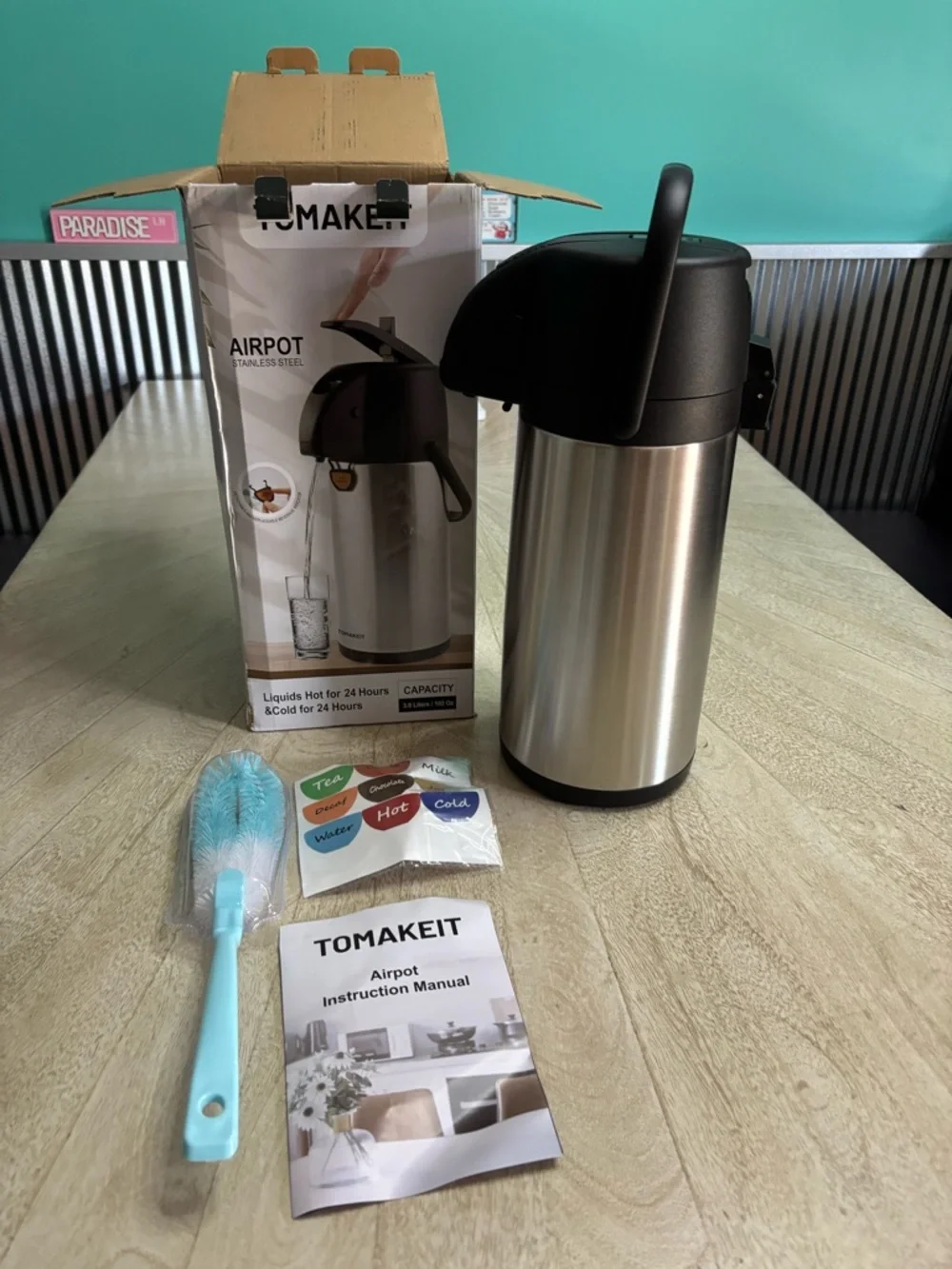 Tomakeit Airpot Coffee Dispenser with Stainless Steel Carafe - Black & Silver